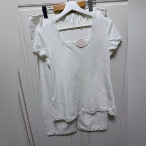 Fou Fou White Lace Trim Pajama Set